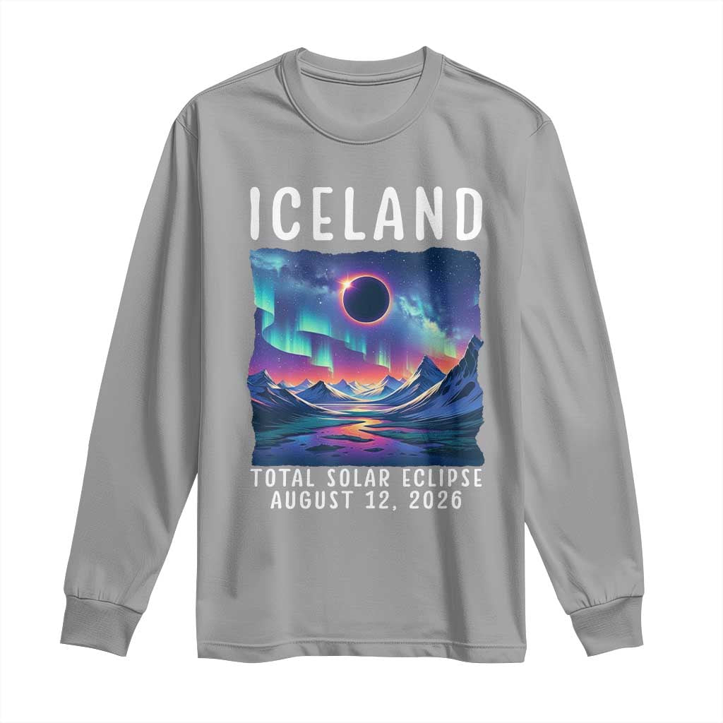 Iceland Total Solar Eclipse 2026 Aurora Long Sleeve Shirt Totality Northern Lights Astronomy Travel Gift