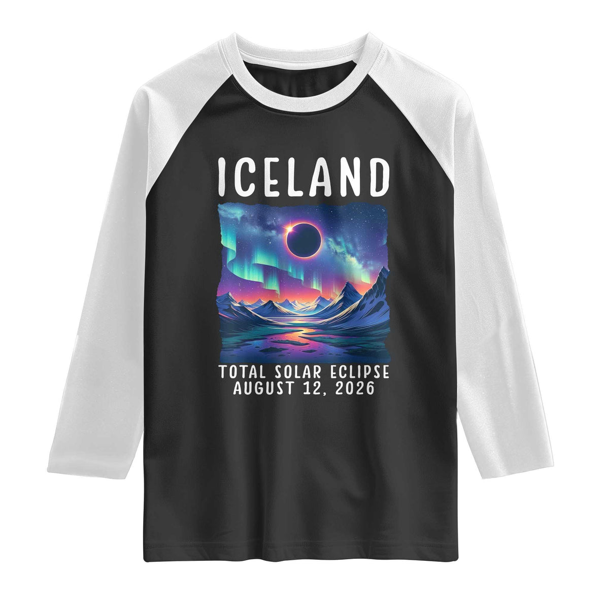 Iceland Total Solar Eclipse 2026 Aurora Raglan Shirt Totality Northern Lights Astronomy Travel Gift