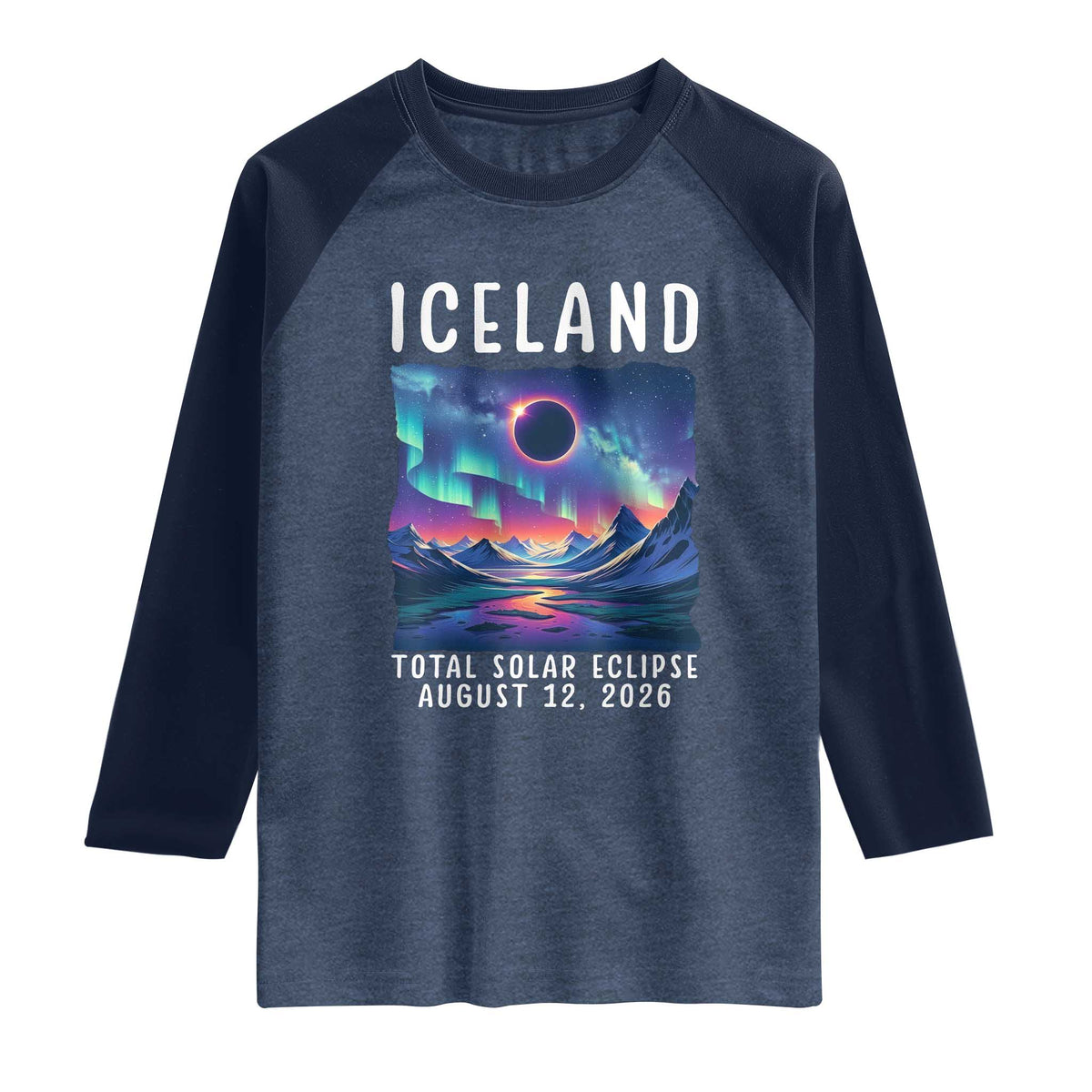 Iceland Total Solar Eclipse 2026 Aurora Raglan Shirt Totality Northern Lights Astronomy Travel Gift