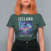 Iceland Total Solar Eclipse 2026 Aurora T Shirt For Women Totality Northern Lights Astronomy Travel Gift