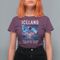 Iceland Total Solar Eclipse 2026 Aurora T Shirt For Women Totality Northern Lights Astronomy Travel Gift