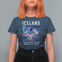 Iceland Total Solar Eclipse 2026 Aurora T Shirt For Women Totality Northern Lights Astronomy Travel Gift
