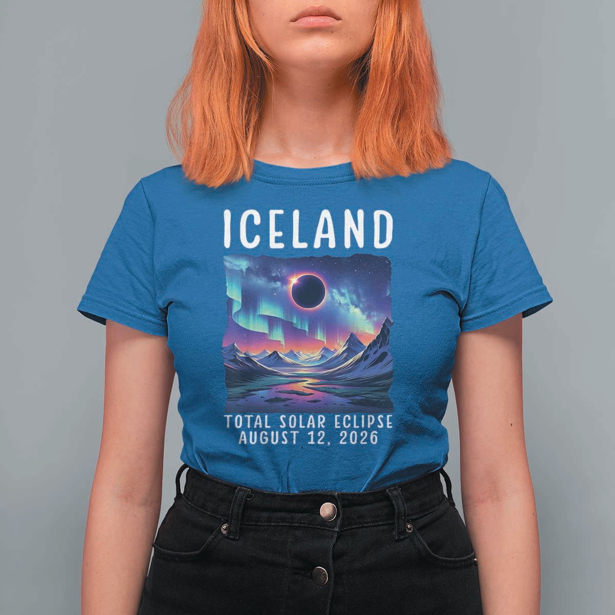 Iceland Total Solar Eclipse 2026 Aurora T Shirt For Women Totality Northern Lights Astronomy Travel Gift