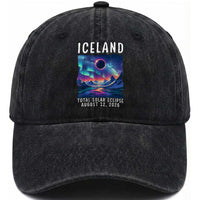 Iceland Total Solar Eclipse 2026 Aurora Washed Cotton Baseball Cap Totality Northern Lights Astronomy Travel Gift