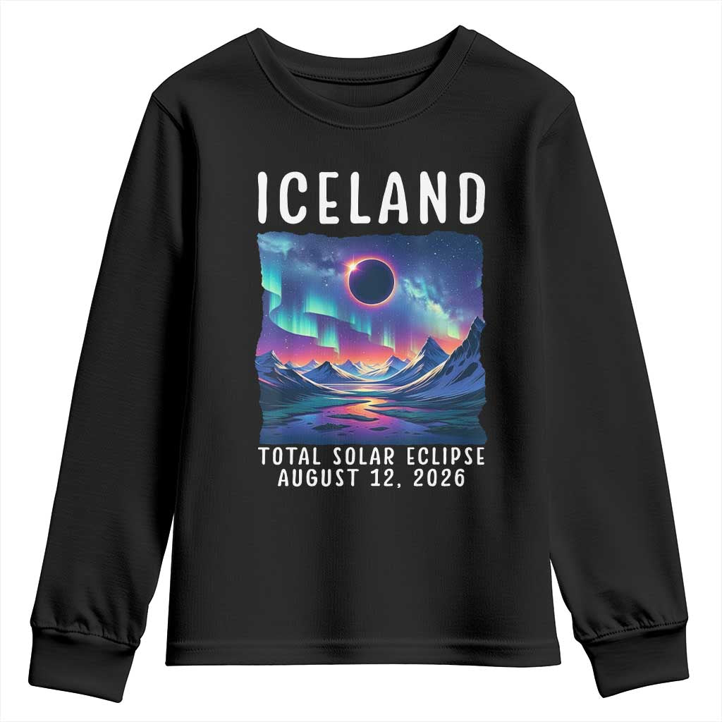 Iceland Total Solar Eclipse 2026 Aurora Youth Sweatshirt Totality Northern Lights Astronomy Travel Gift