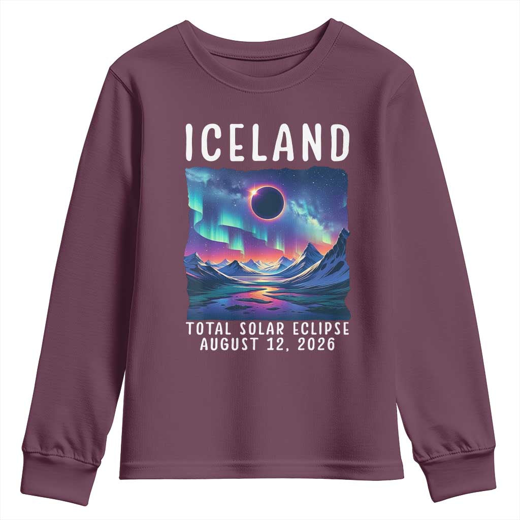 Iceland Total Solar Eclipse 2026 Aurora Youth Sweatshirt Totality Northern Lights Astronomy Travel Gift