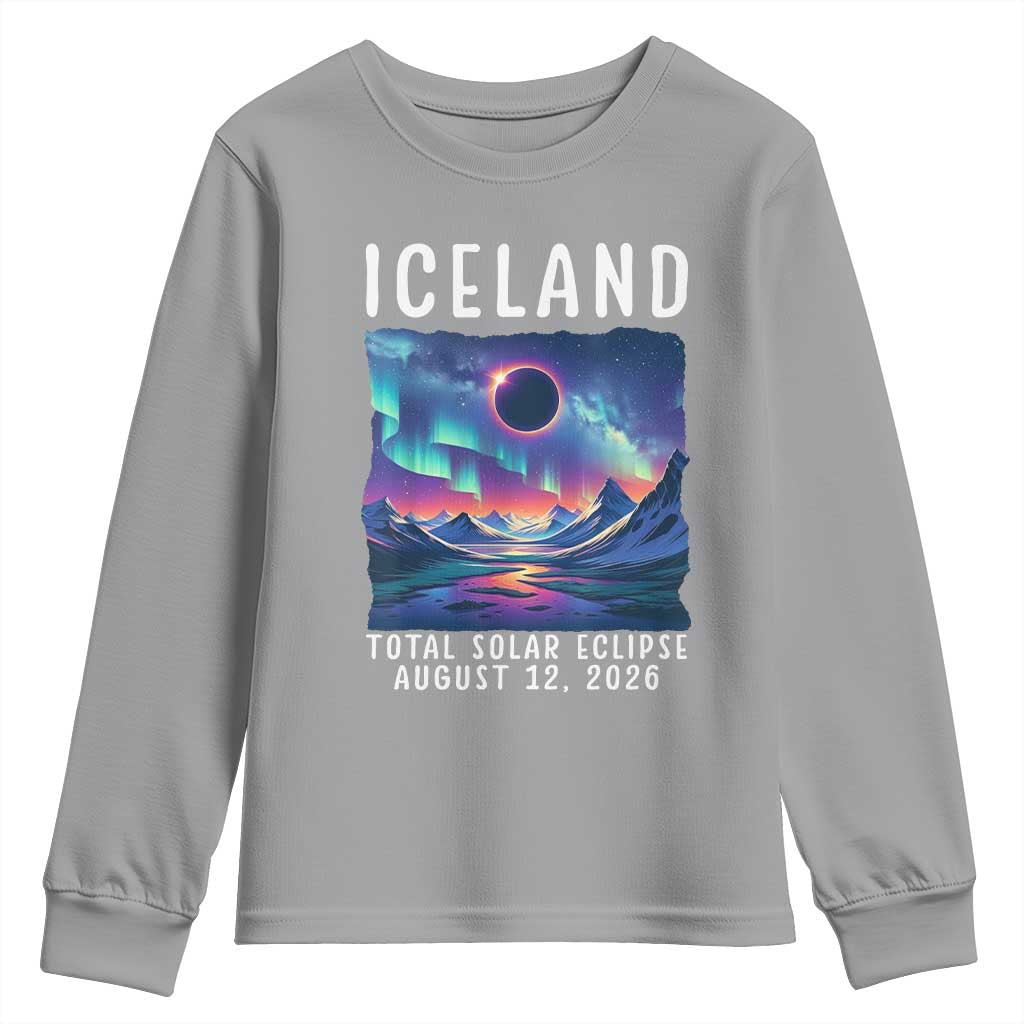 Iceland Total Solar Eclipse 2026 Aurora Youth Sweatshirt Totality Northern Lights Astronomy Travel Gift