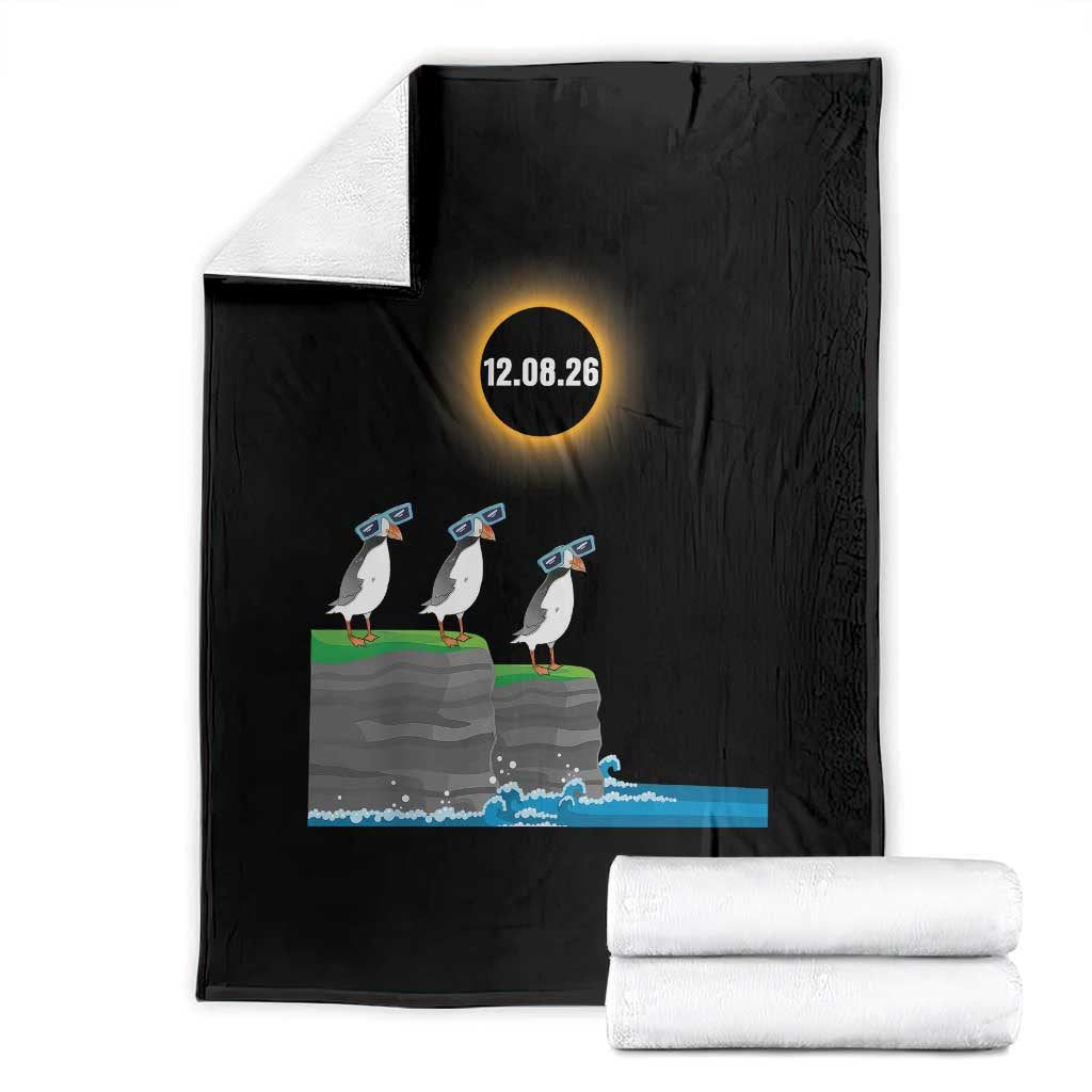 Cute Cartoon Puffins 2026 Total Solar Eclipse Throw Blanket August 12 Totality Funny Astronomy Gift