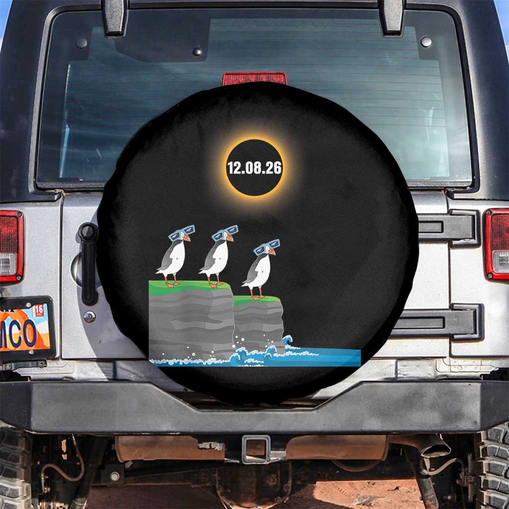 Cute Cartoon Puffins 2026 Total Solar Eclipse Spare Tire Cover August 12 Totality Funny Astronomy Gift