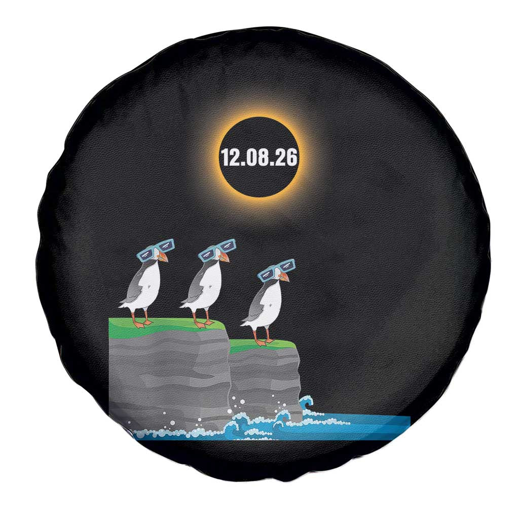 Cute Cartoon Puffins 2026 Total Solar Eclipse Spare Tire Cover August 12 Totality Funny Astronomy Gift