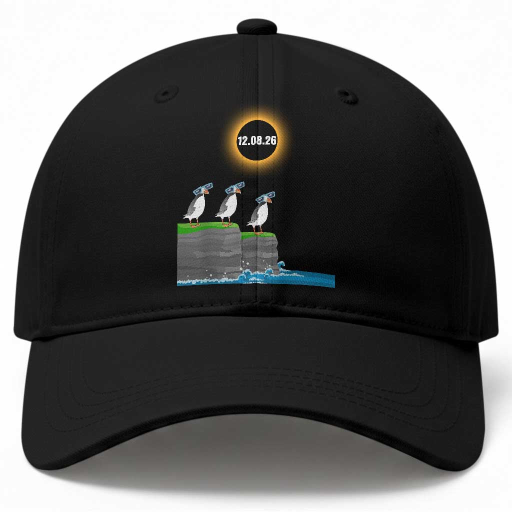 Cute Cartoon Puffins 2026 Total Solar Eclipse Baseball Cap August 12 Totality Funny Astronomy Gift