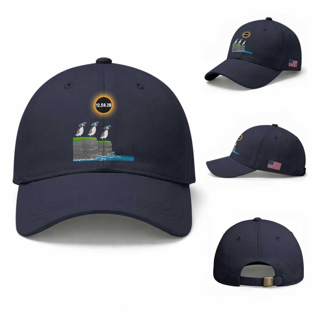 Cute Cartoon Puffins 2026 Total Solar Eclipse Baseball Cap August 12 Totality Funny Astronomy Gift
