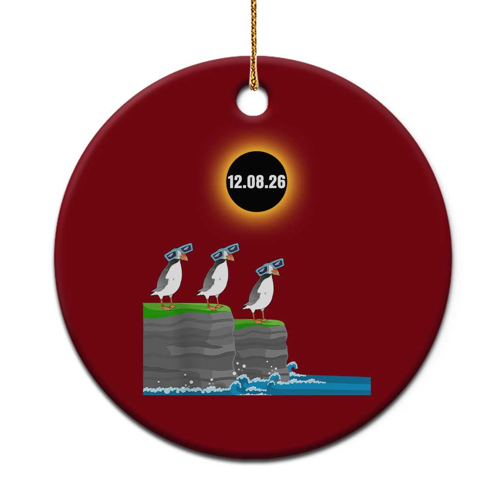 Cute Cartoon Puffins 2026 Total Solar Eclipse Ceramic Ornament August 12 Totality Funny Astronomy Gift