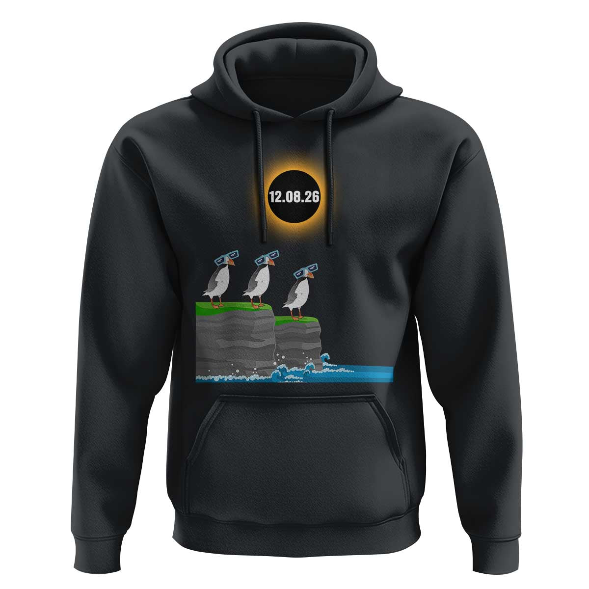 Cute Cartoon Puffins 2026 Total Solar Eclipse Hoodie August 12 Totality Funny Astronomy Gift