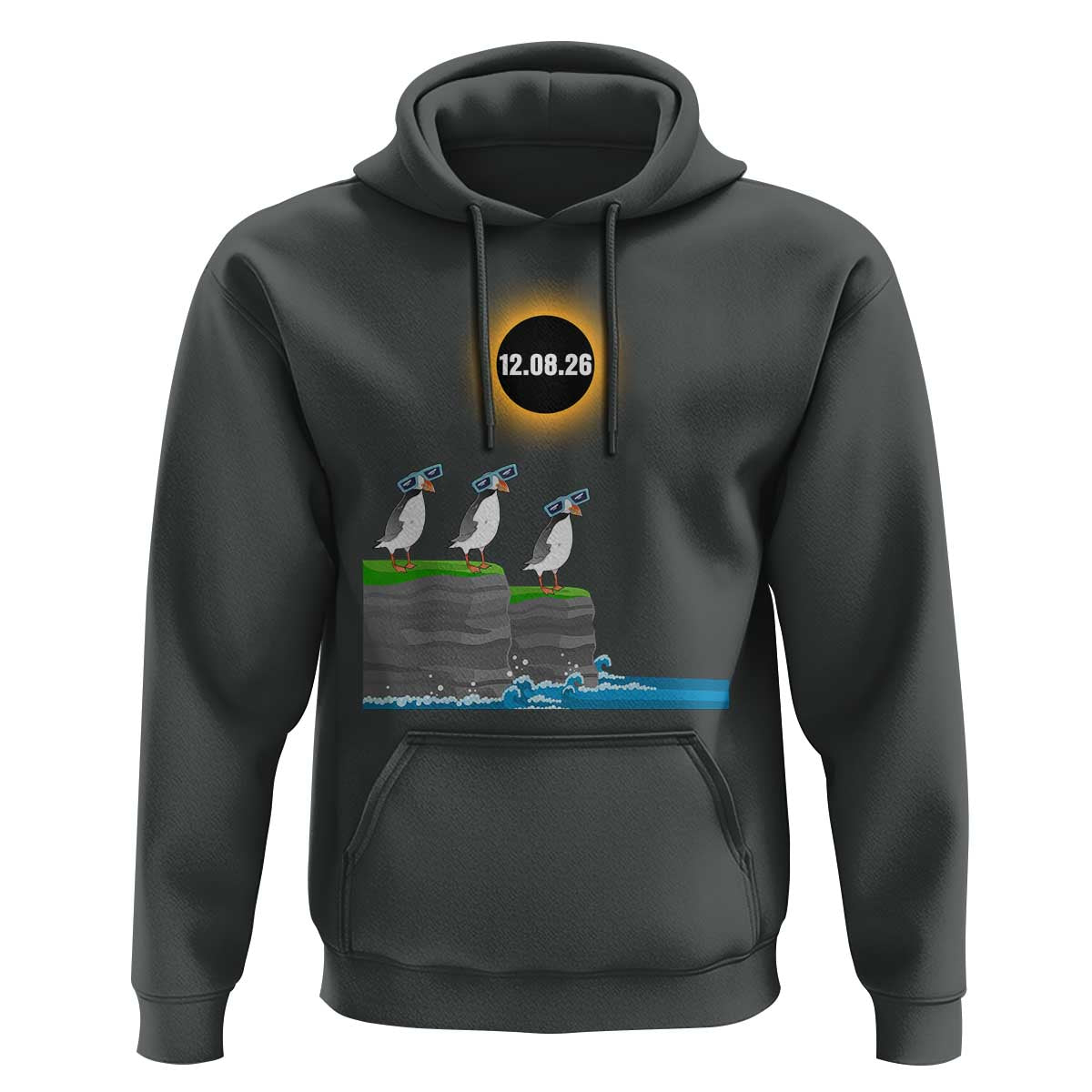 Cute Cartoon Puffins 2026 Total Solar Eclipse Hoodie August 12 Totality Funny Astronomy Gift