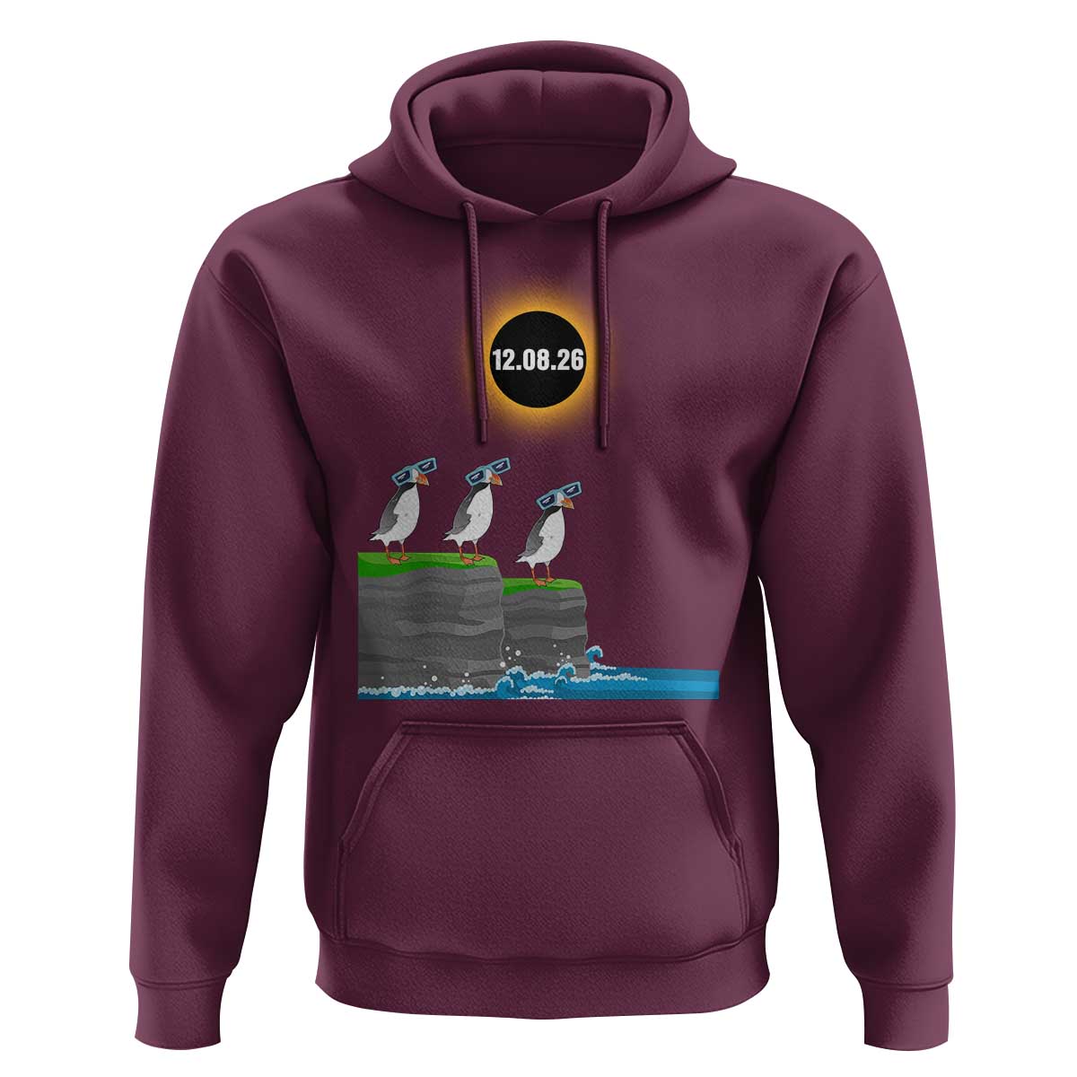 Cute Cartoon Puffins 2026 Total Solar Eclipse Hoodie August 12 Totality Funny Astronomy Gift