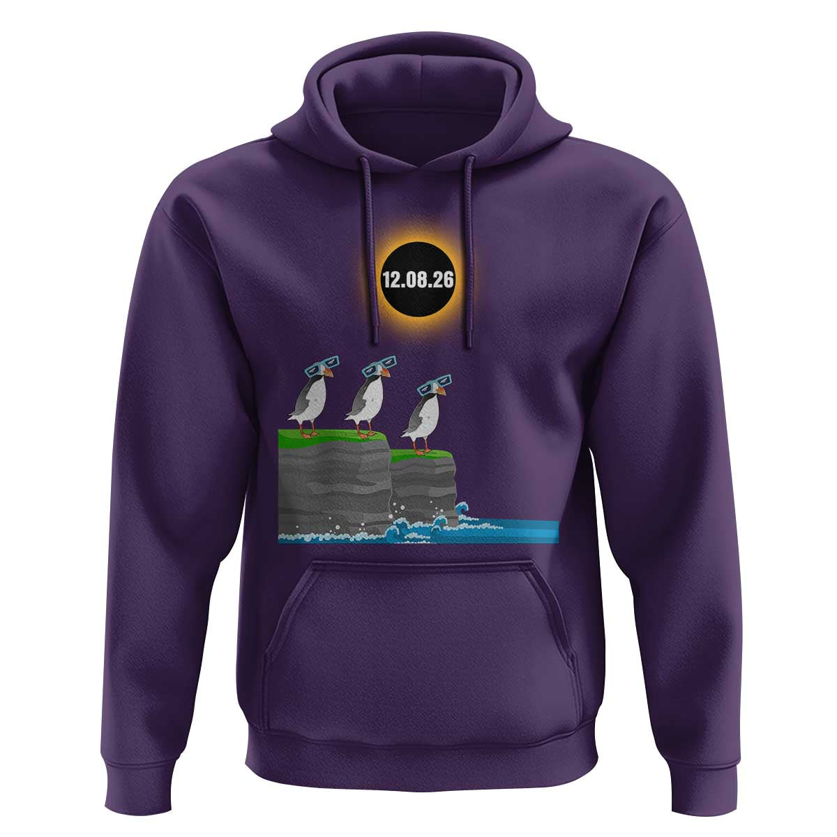 Cute Cartoon Puffins 2026 Total Solar Eclipse Hoodie August 12 Totality Funny Astronomy Gift