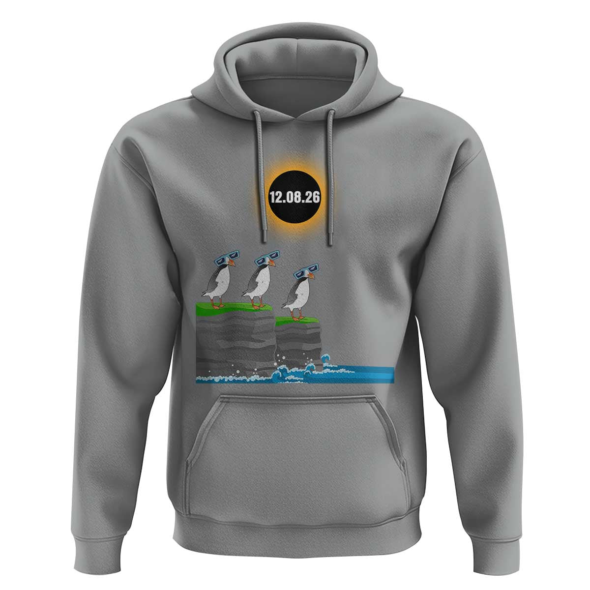 Cute Cartoon Puffins 2026 Total Solar Eclipse Hoodie August 12 Totality Funny Astronomy Gift