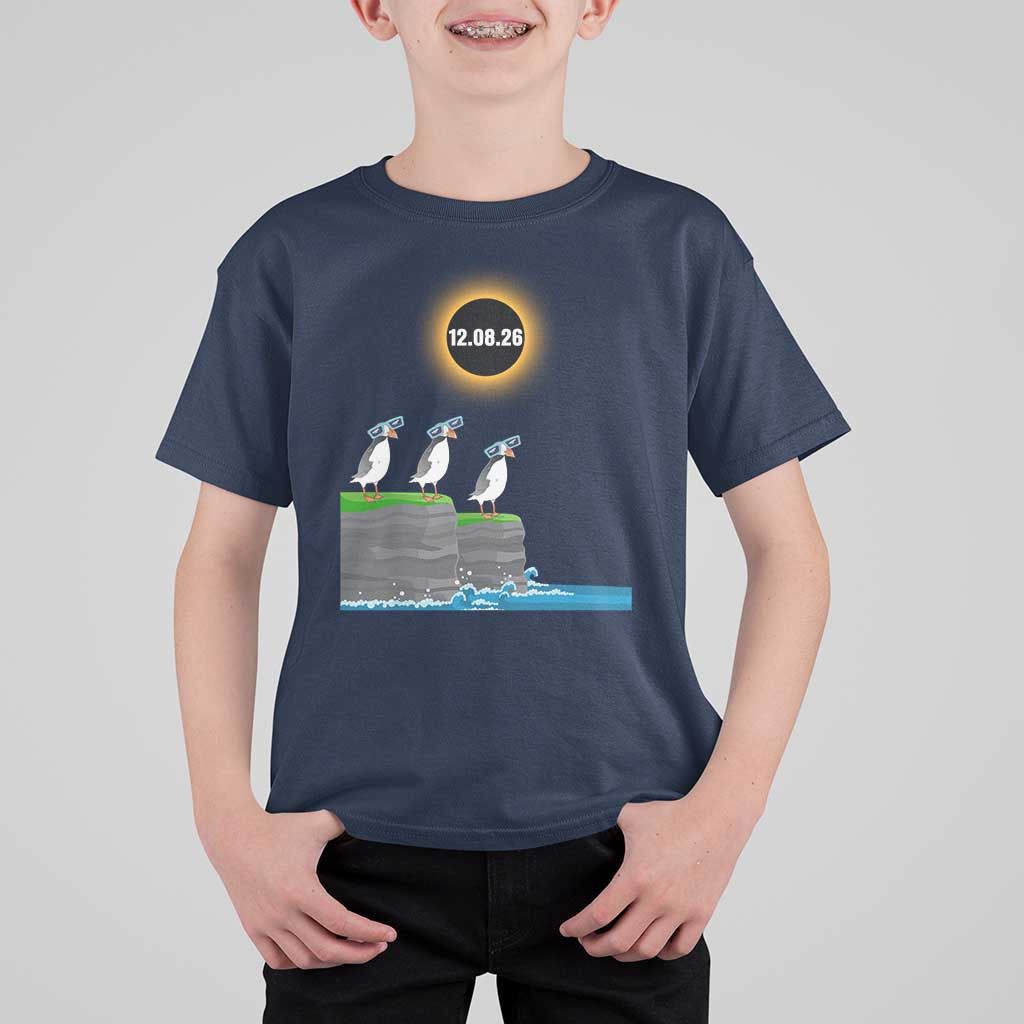 Cute Cartoon Puffins 2026 Total Solar Eclipse T Shirt For Kid August 12 Totality Funny Astronomy Gift
