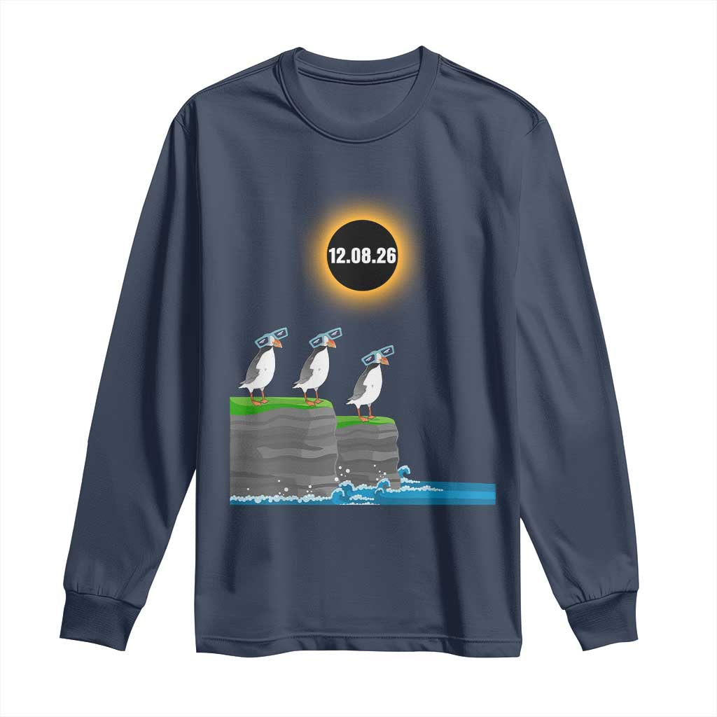 Cute Cartoon Puffins 2026 Total Solar Eclipse Long Sleeve Shirt August 12 Totality Funny Astronomy Gift