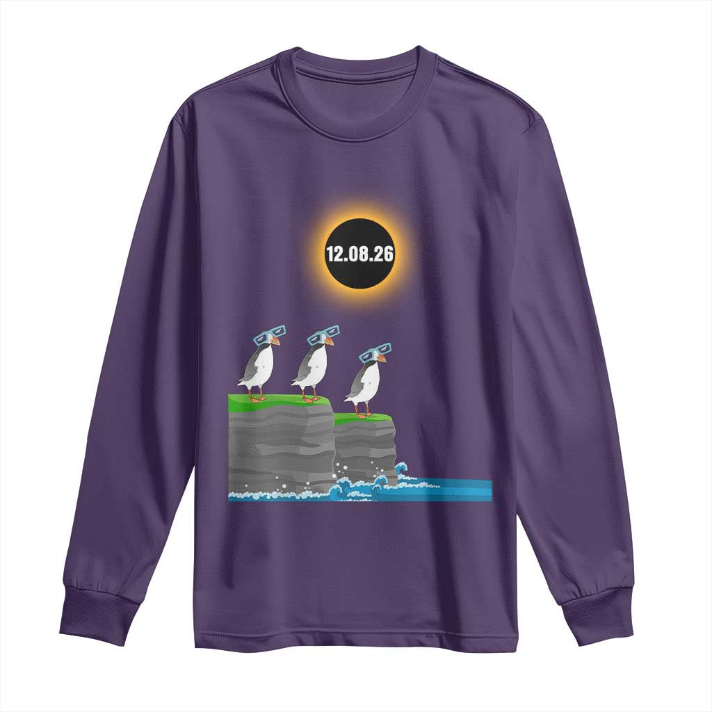 Cute Cartoon Puffins 2026 Total Solar Eclipse Long Sleeve Shirt August 12 Totality Funny Astronomy Gift