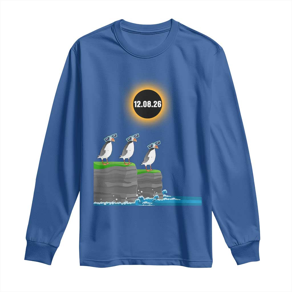 Cute Cartoon Puffins 2026 Total Solar Eclipse Long Sleeve Shirt August 12 Totality Funny Astronomy Gift