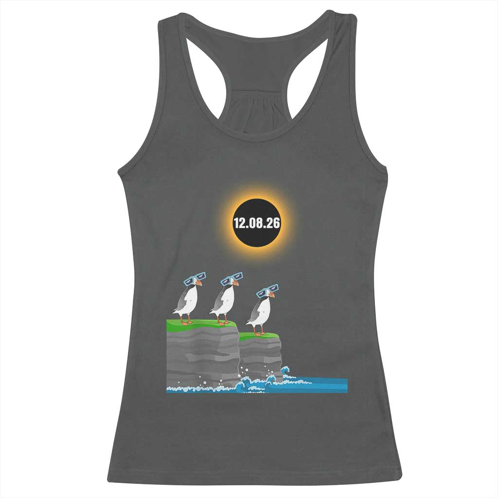 Cute Cartoon Puffins 2026 Total Solar Eclipse Racerback Tank Top August 12 Totality Funny Astronomy Gift