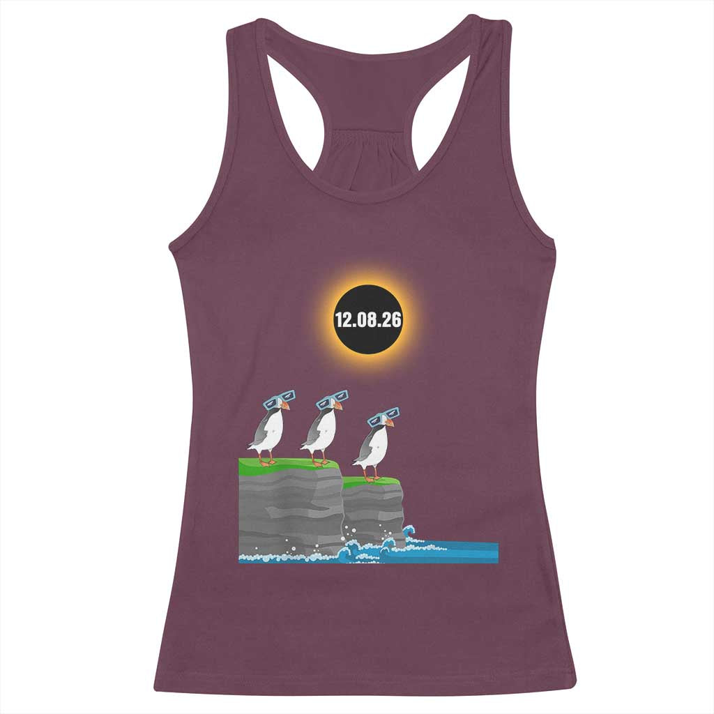 Cute Cartoon Puffins 2026 Total Solar Eclipse Racerback Tank Top August 12 Totality Funny Astronomy Gift