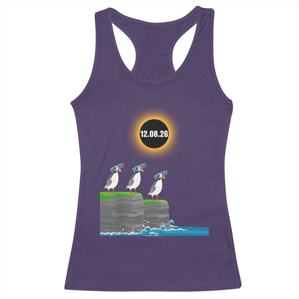 Cute Cartoon Puffins 2026 Total Solar Eclipse Racerback Tank Top August 12 Totality Funny Astronomy Gift