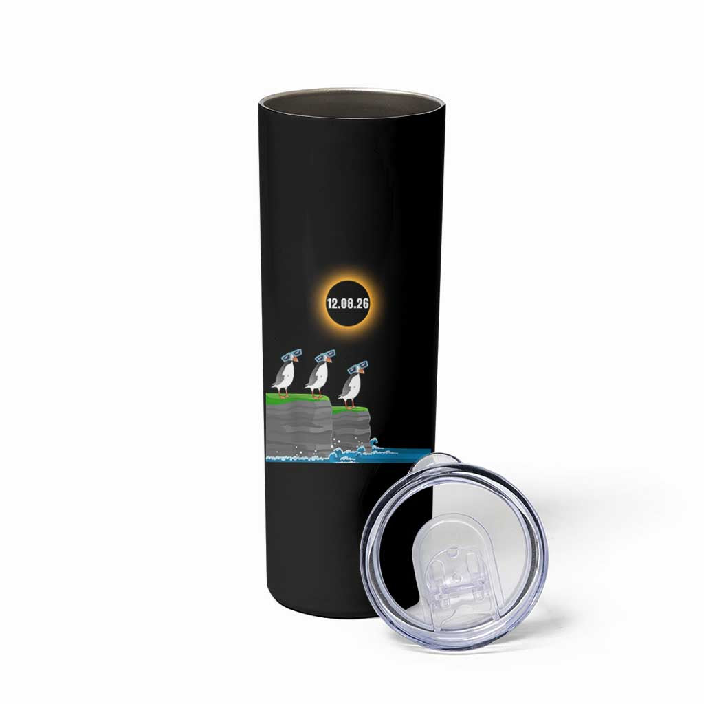 Cute Cartoon Puffins 2026 Total Solar Eclipse Skinny Tumbler August 12 Totality Funny Astronomy Gift