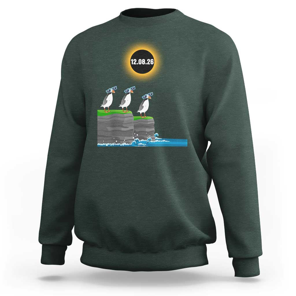 Cute Cartoon Puffins 2026 Total Solar Eclipse Sweatshirt August 12 Totality Funny Astronomy Gift