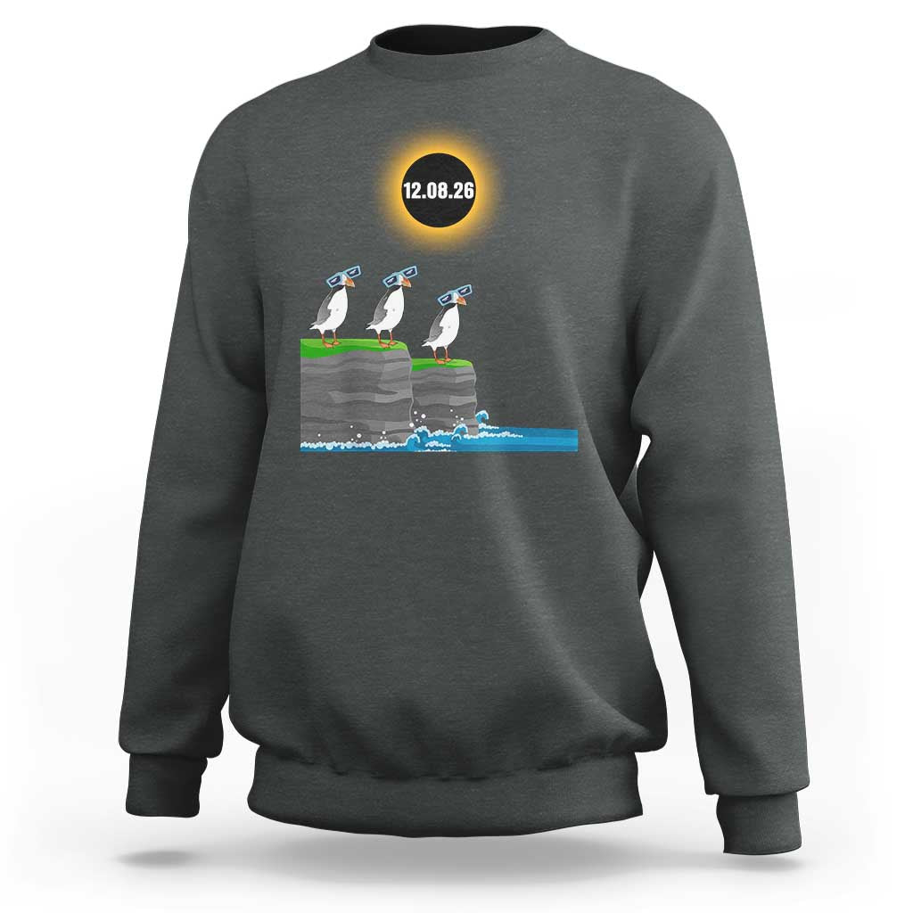 Cute Cartoon Puffins 2026 Total Solar Eclipse Sweatshirt August 12 Totality Funny Astronomy Gift