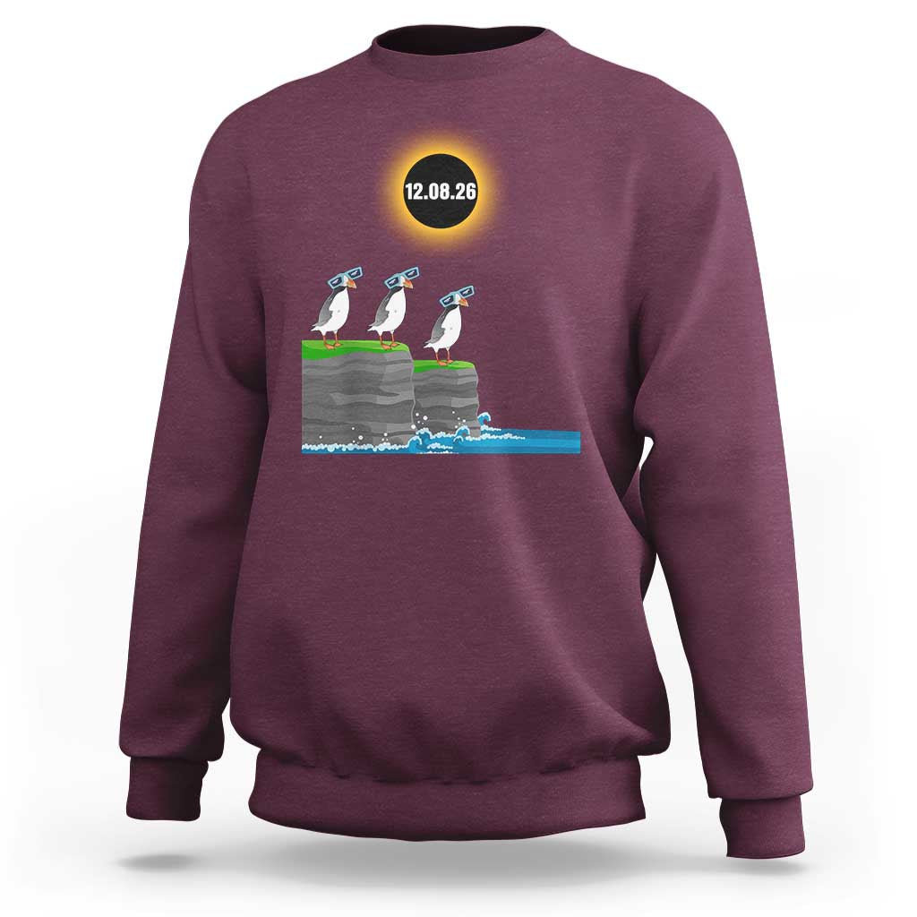 Cute Cartoon Puffins 2026 Total Solar Eclipse Sweatshirt August 12 Totality Funny Astronomy Gift