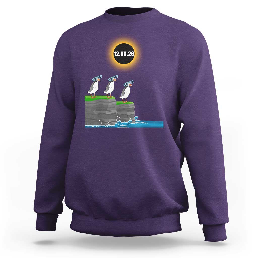Cute Cartoon Puffins 2026 Total Solar Eclipse Sweatshirt August 12 Totality Funny Astronomy Gift