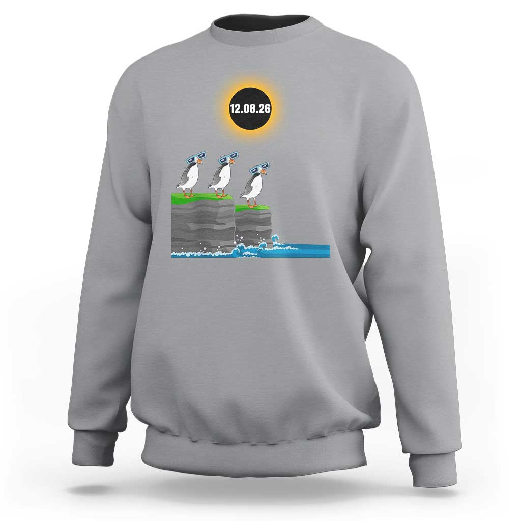 Cute Cartoon Puffins 2026 Total Solar Eclipse Sweatshirt August 12 Totality Funny Astronomy Gift