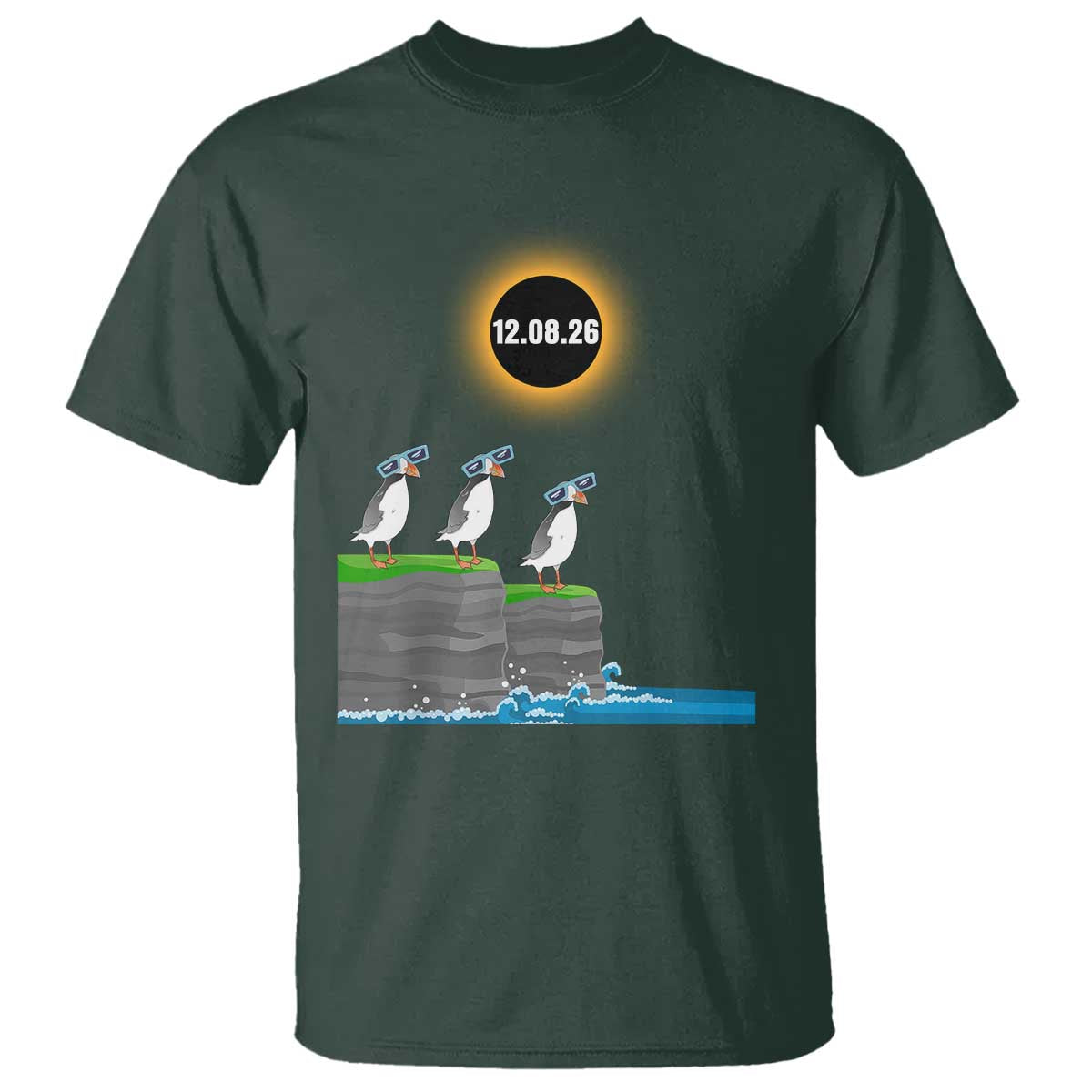 Cute Cartoon Puffins 2026 Total Solar Eclipse T Shirt August 12 Totality Funny Astronomy Gift