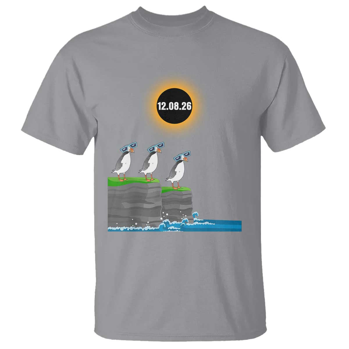 Cute Cartoon Puffins 2026 Total Solar Eclipse T Shirt August 12 Totality Funny Astronomy Gift