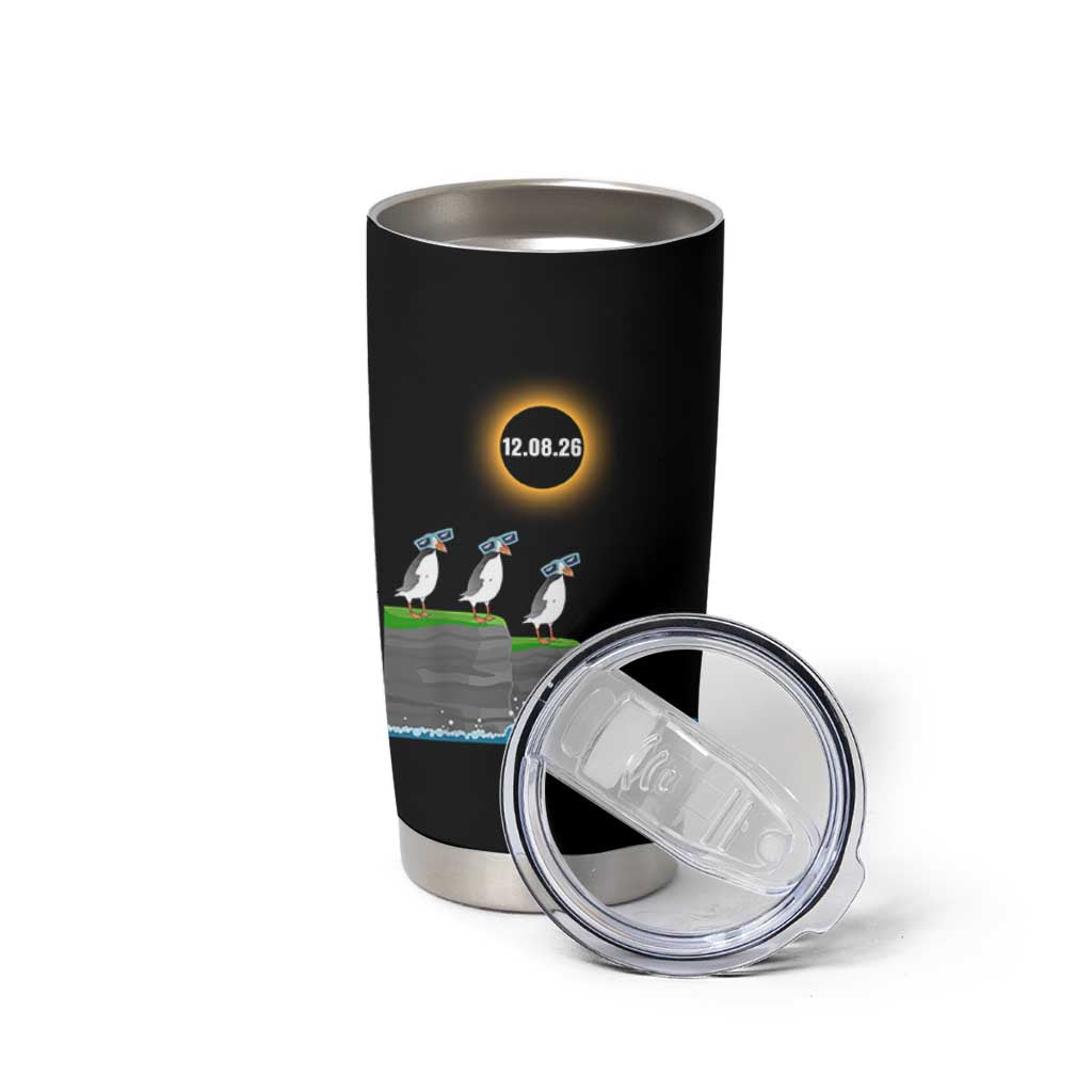 Cute Cartoon Puffins 2026 Total Solar Eclipse Tumbler Cup August 12 Totality Funny Astronomy Gift