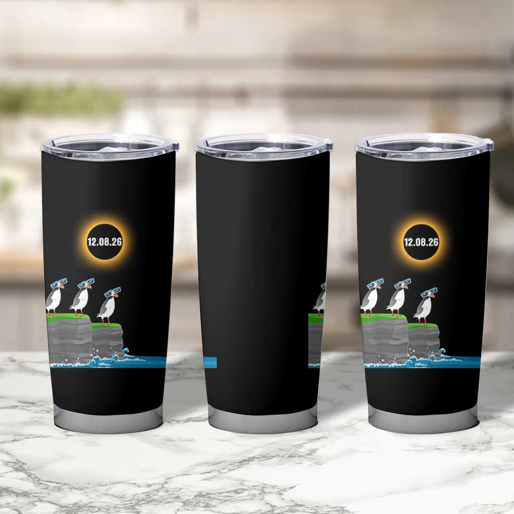 Cute Cartoon Puffins 2026 Total Solar Eclipse Tumbler Cup August 12 Totality Funny Astronomy Gift