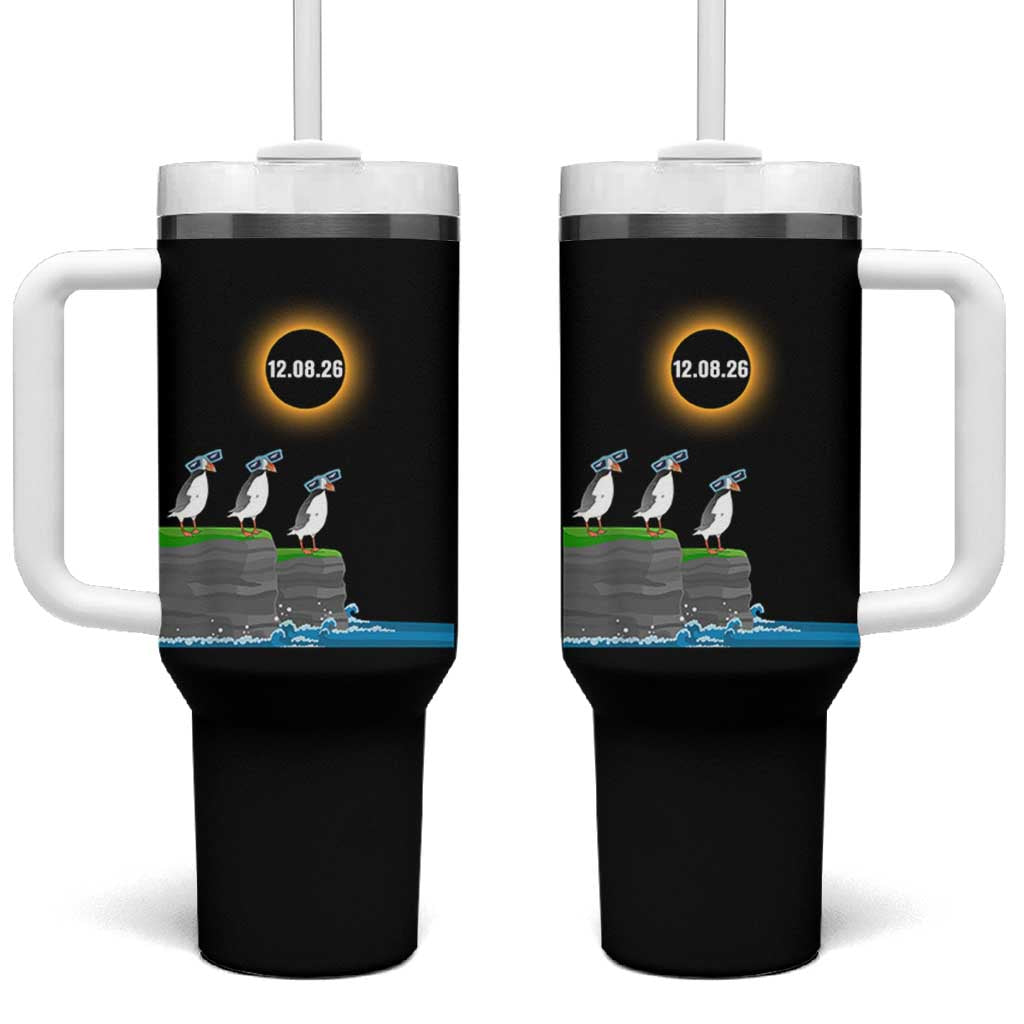 Cute Cartoon Puffins 2026 Total Solar Eclipse Tumbler With Handle August 12 Totality Funny Astronomy Gift