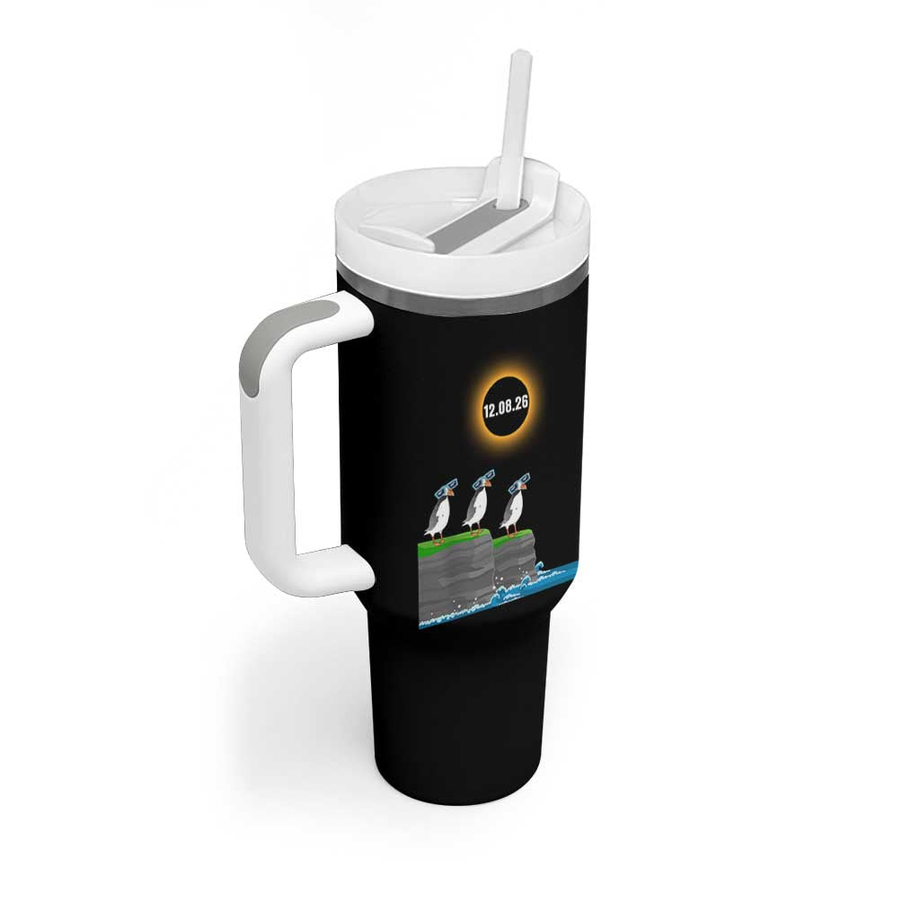 Cute Cartoon Puffins 2026 Total Solar Eclipse Tumbler With Handle August 12 Totality Funny Astronomy Gift