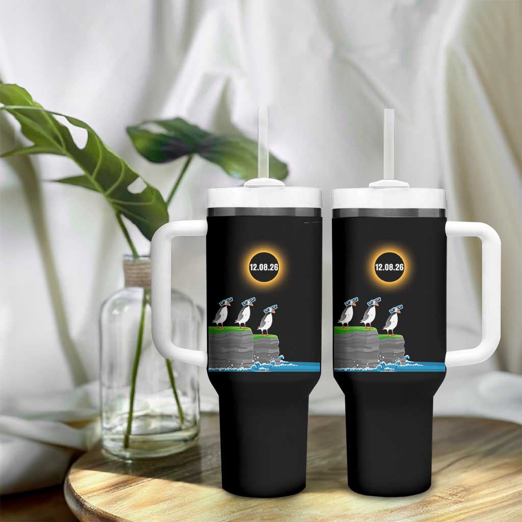 Cute Cartoon Puffins 2026 Total Solar Eclipse Tumbler With Handle August 12 Totality Funny Astronomy Gift
