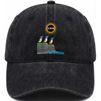 Cute Cartoon Puffins 2026 Total Solar Eclipse Washed Cotton Baseball Cap August 12 Totality Funny Astronomy Gift