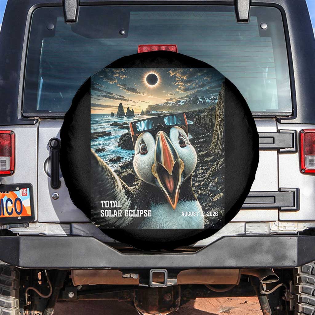 Puffin Selfie August 12 2026 Total Solar Eclipse Spare Tire Cover Funny Totality Photographic Astronomy Souvenir