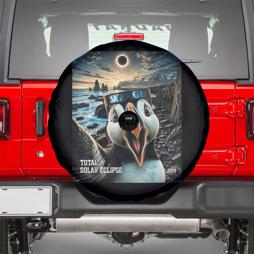 Puffin Selfie August 12 2026 Total Solar Eclipse Spare Tire Cover Funny Totality Photographic Astronomy Souvenir