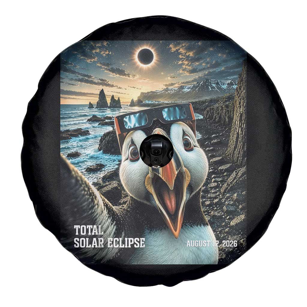 Puffin Selfie August 12 2026 Total Solar Eclipse Spare Tire Cover Funny Totality Photographic Astronomy Souvenir