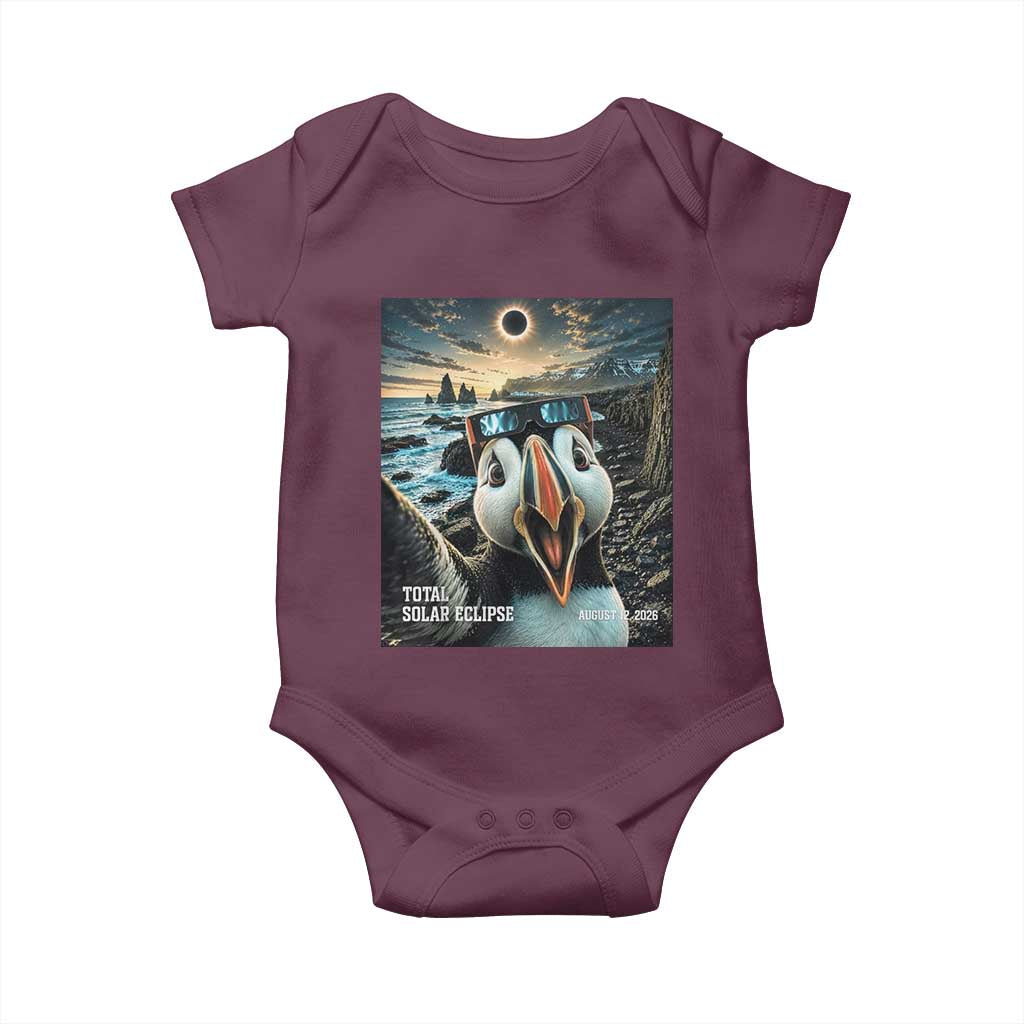 Puffin Selfie August 12 2026 Total Solar Eclipse Baby Onesie Funny Totality Photographic Astronomy Souvenir