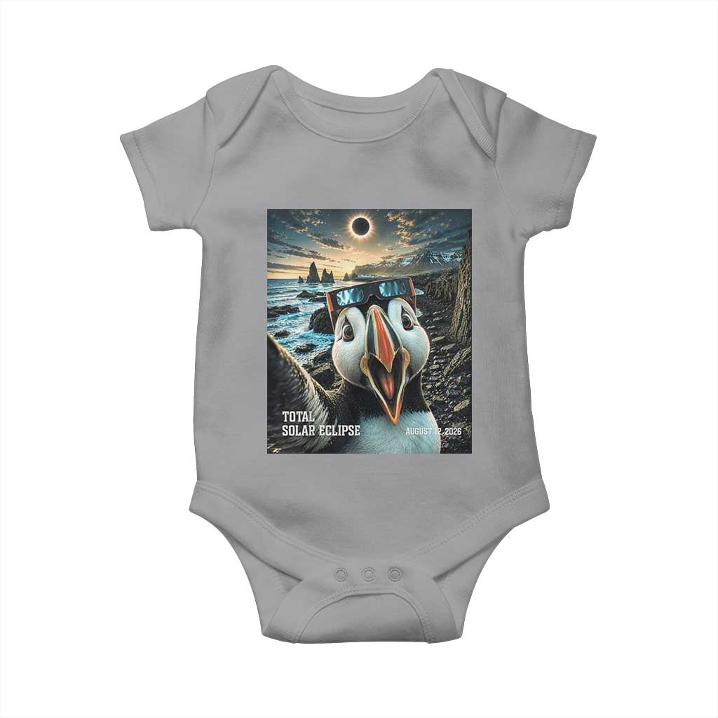 Puffin Selfie August 12 2026 Total Solar Eclipse Baby Onesie Funny Totality Photographic Astronomy Souvenir