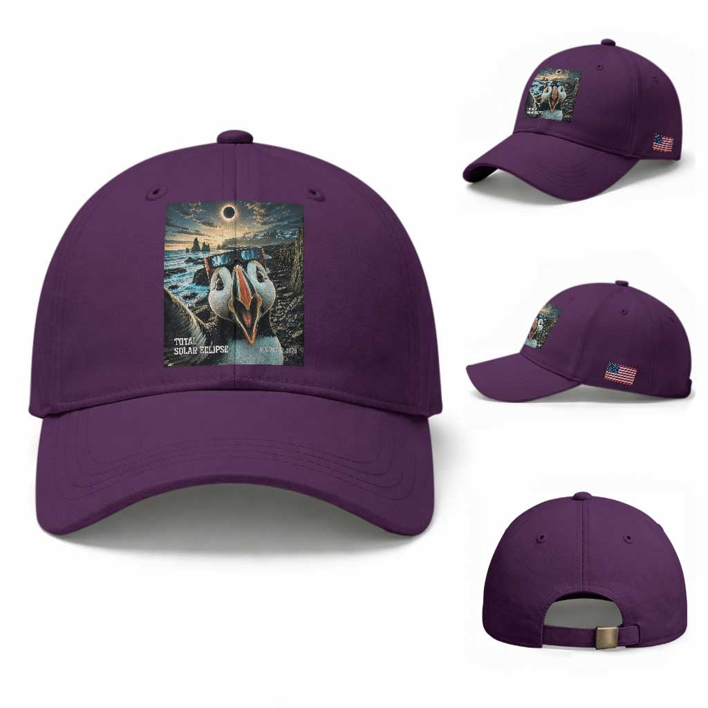 Puffin Selfie August 12 2026 Total Solar Eclipse Baseball Cap Funny Totality Photographic Astronomy Souvenir