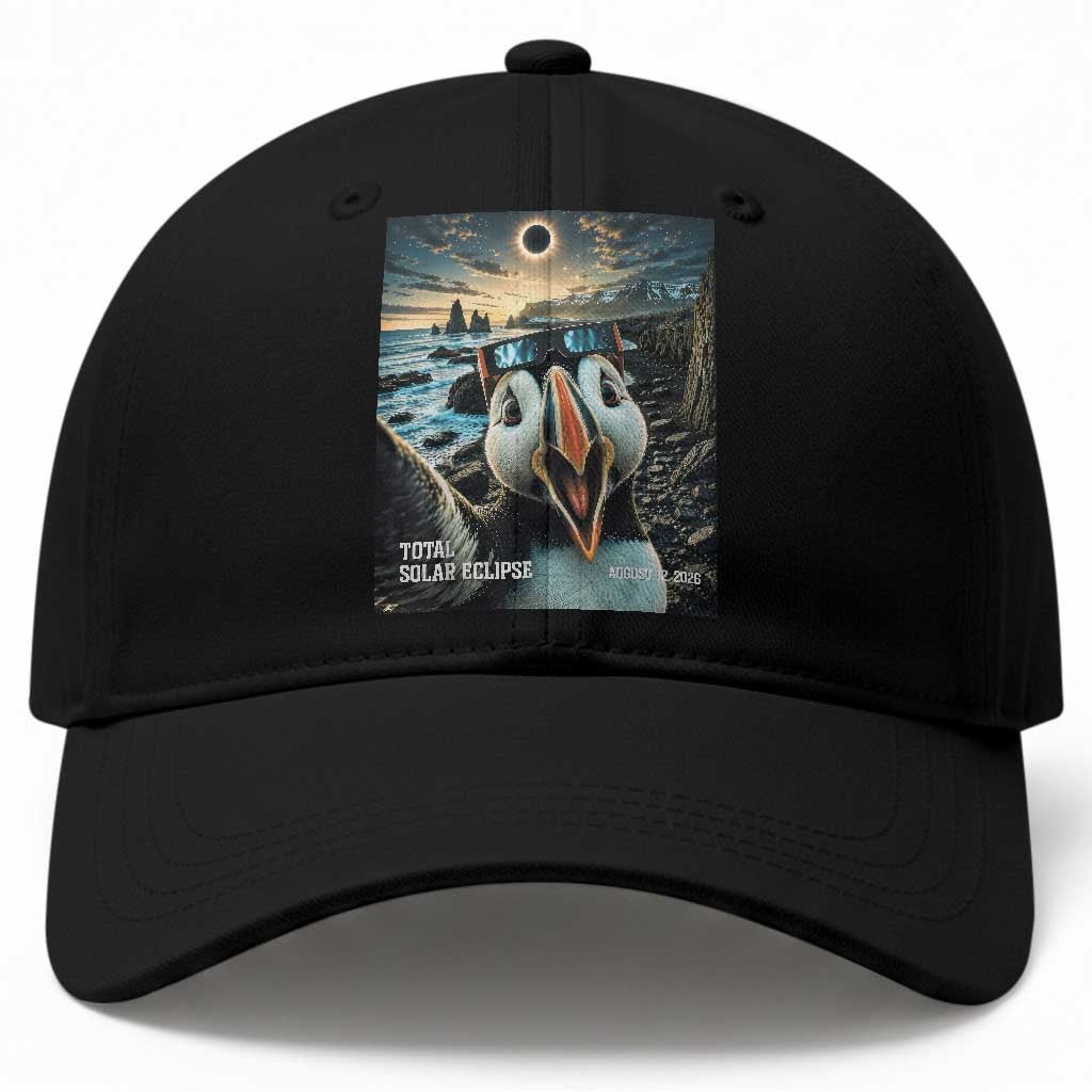 Puffin Selfie August 12 2026 Total Solar Eclipse Baseball Cap Funny Totality Photographic Astronomy Souvenir